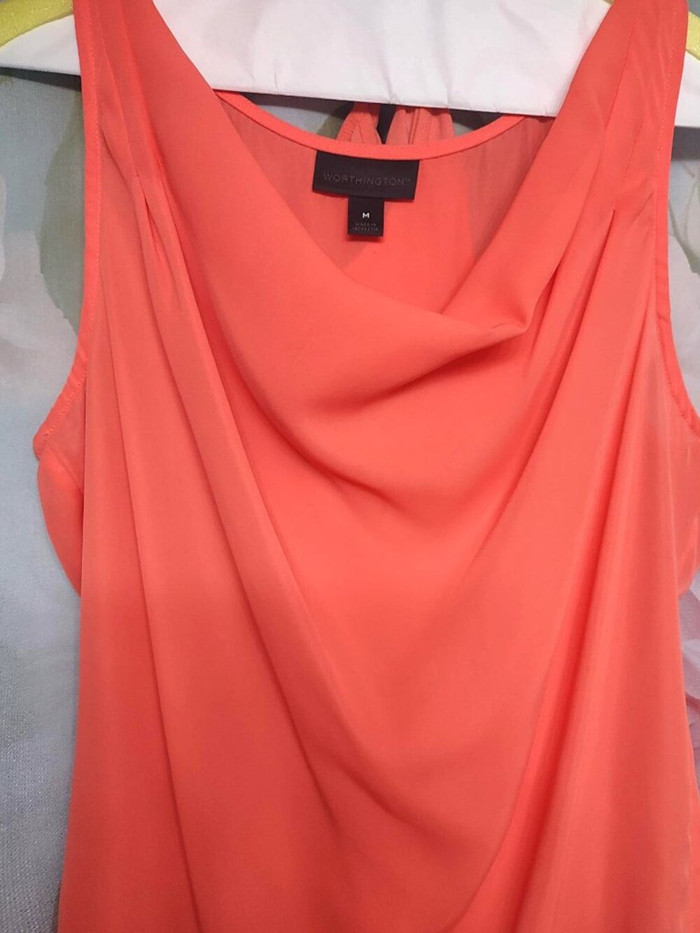 Bright Coral Sleeveless Blouse, Size M - Picture 3 of 7